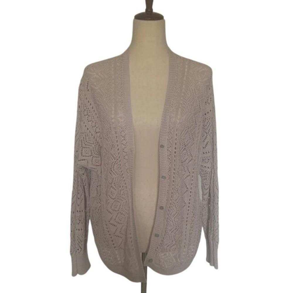 Open Front Cardigan‎ Beige Fisherman Cable Knit L Vanilla Girl Quiet Luxury Snag